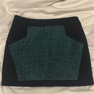 Rebecca Minkoff Black and Shimmering Green Mini Skirt
